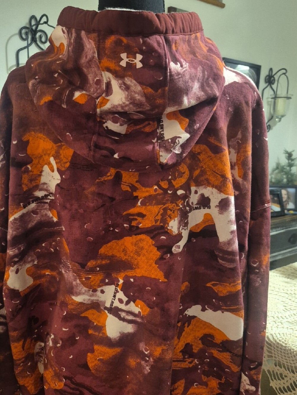 Under Armour Maroon Hoodie with Orange & Cream Abstract Print - Picture 8 of 11